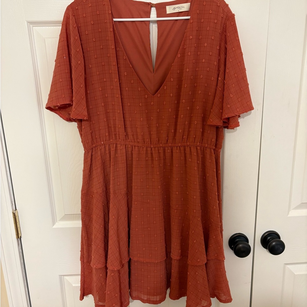 Rust Orange V-Neck Dress
